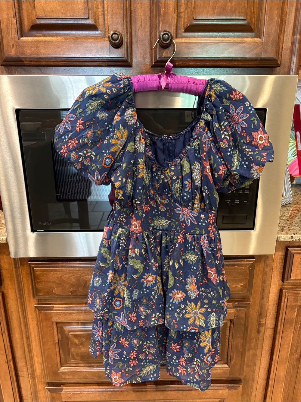 Simply Southern Navy Floral Tiered Puff Sleeve Dress